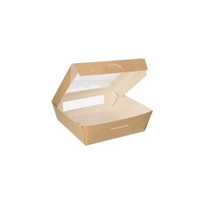 PAPSTAR 100 Feinkostboxen, Pappe mit Sichtfenster aus PLA eckig 1000 ml 16 cm x 16 cm x 5 cm braun