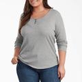 Dickies Women's Plus Henley Long Sleeve Shirt - Graphite Gray Size 1X (FLW097)