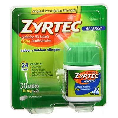 Zyrtec Allergy Tablets, 30 tabs 10 mg(Pack of 4)