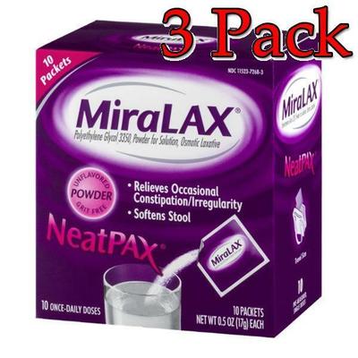 Miralax Single Dose Powder Packets, Unflavored, 10ct, 3 Pack 041100806765a882