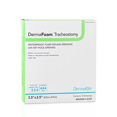 DermaRite Tracheostomy Waterproof Foam Wound Dressing with Key-Hole Opening