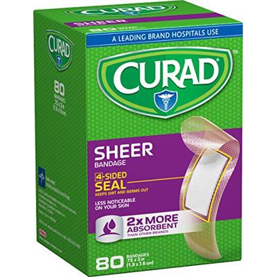 Curad Regular Size Adhesive Bandages, Sheer, 80-Count Boxes (Pack of 12)