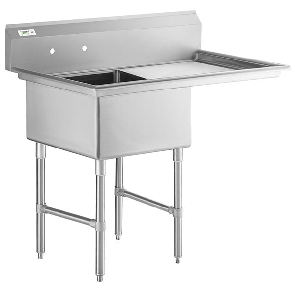 Regency 49 1/2" 16 Gauge Stainless Steel One Compartment Commercial Sink with Stainless Steel Legs, Cross Bracing, and 1 Drainboard - 23" x 23" x 12" Bowl - Right Drainboard