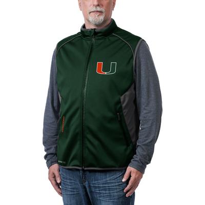 Franchise Club Men's Stadium Softshell Vest (Size S) Miami Hurricanes/Green, Polyester