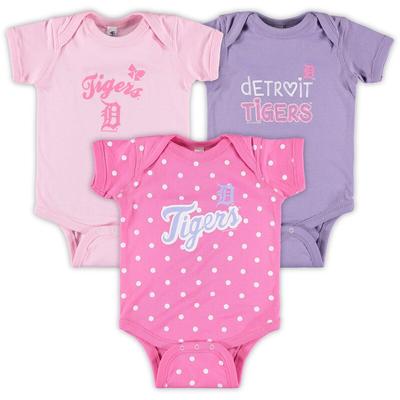 "Soft as a Grape Detroit Tigers Girls Infant Pink/Purple 3-Pack Rookie Bodysuit Set"