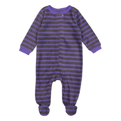 Leveret Footies - Purple & Gray Stripe Fleece Footie - Infant, Toddler & Kids