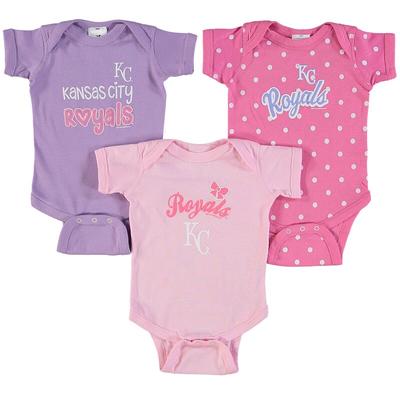 "Girls Infant Soft as a Grape Pink/Purple Kansas City Royals 3-Pack Rookie Bodysuit Set"