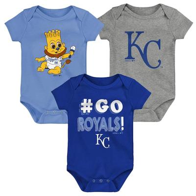 Kansas City Royals Infant Born To Win 3-Pack Bodysuit Set - Royal/Light Blue/Gray