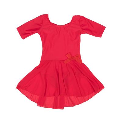 Leveret Girls' Leotards - Red Three-Quarter Sleeve Skirted Leotard - Toddler & Girls