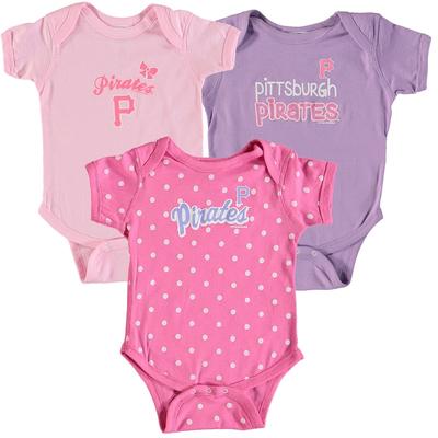 Pittsburgh Pirates Soft as a Grape Girls Infant 3-Pack Rookie Bodysuit Set - Pink/Purple