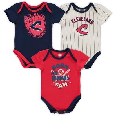 "Newborn Navy/Red/Cream Cleveland Indians Three-Pack Number One Bodysuit"