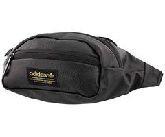 adidas Originals Unisex National Waist Pack, Black Pu Leather/Gold, ONE SIZE