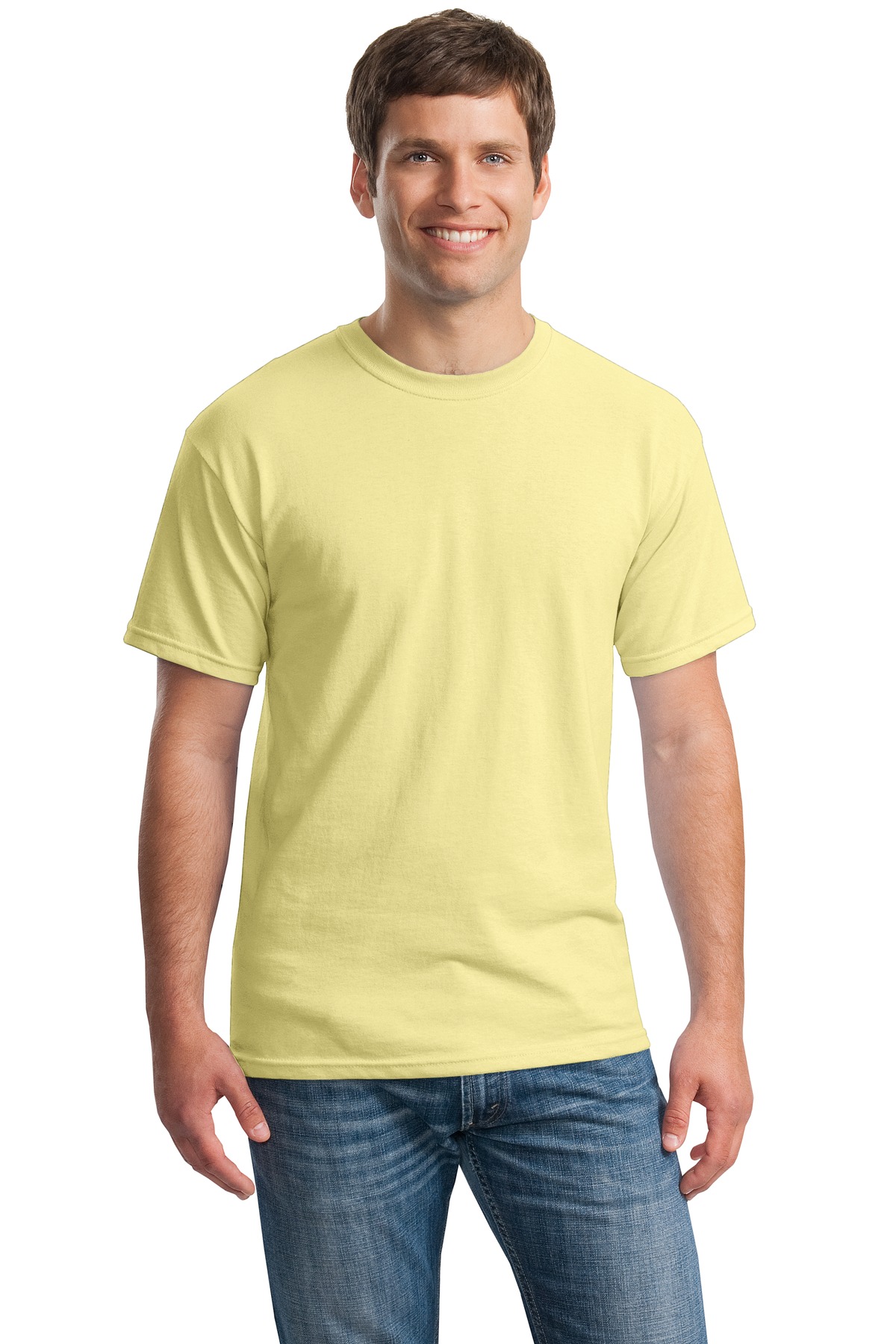 Gildan G500 Adult Heavy Cotton T-Shirt in Cornsilk size Large 5000, G5000