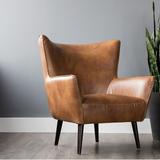 Wingback Chair - Corrigan Studio® Arsenault 31.5" Wide Wingback Chair Faux Leather/Wood in Brown | 37 H x 31.5 W x 32 D in | Wayfair