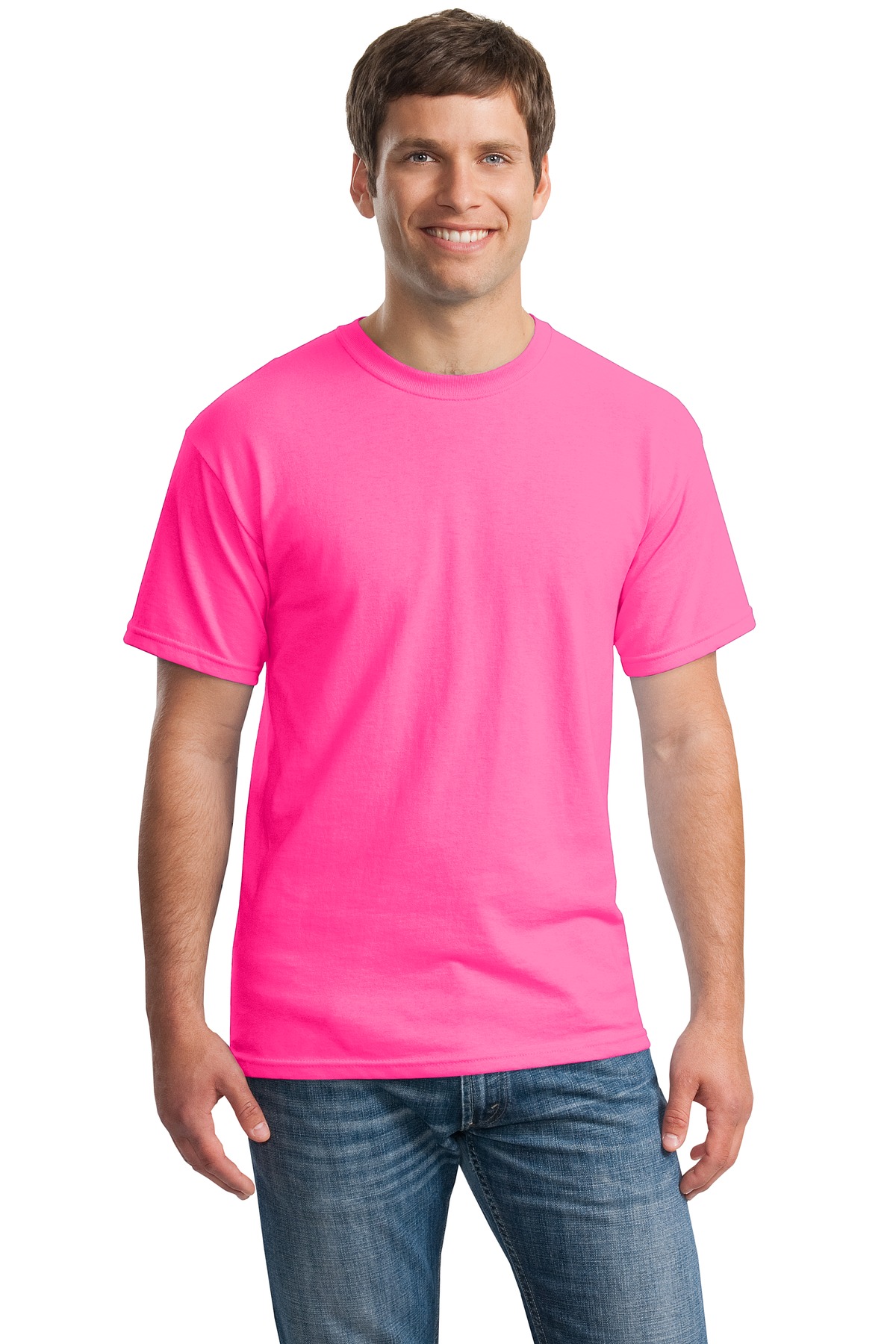 Gildan G500 Adult Heavy Cotton T-Shirt in Safety Pink size Large 5000, G5000