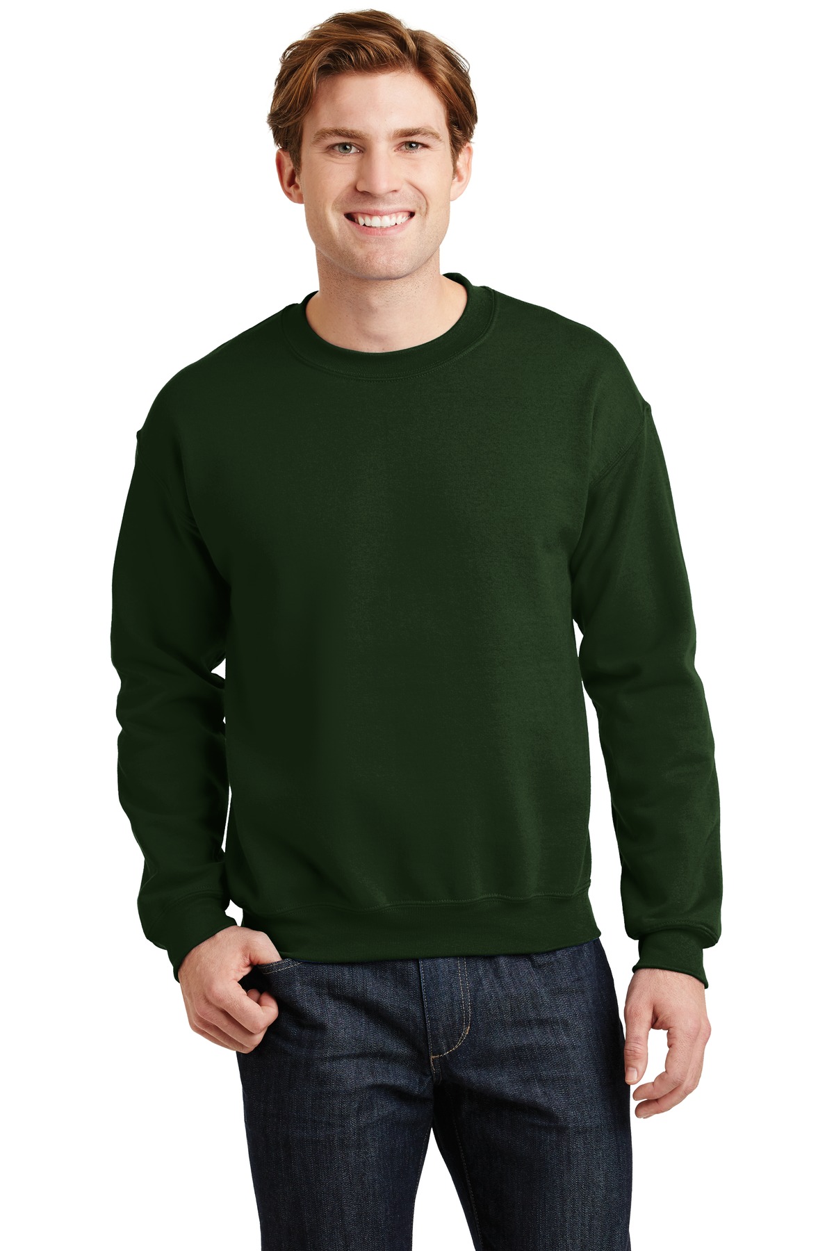 Gildan G180 Adult Heavy Blend 8 oz. 50/50 Fleece Crew T-Shirt in Forest Green size 5XL | Cotton Polyester 18000, G18000