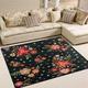 Mnsruu Red Flower Floral Print Black Area Rug Rugs for Living Room Bedroom 5'3"x4'