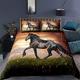Wild Horses Duvet Cover Double Black Horse Teens Comforter Cover Animal Pattern Bedding Horse Decor Quilt Cover for Adult Kids Cowboy Unique Exotic Style Bedspread Cover Sunset Duvet Cover
