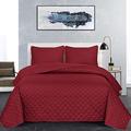 B&B Super King Size Bedspread Bed Throw Embossed Pattern Reversible Quilted Bedspread Set with 2 Pillow Shams - Decorative Quilt Coverlet Bedding Set, Red