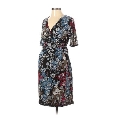 Motherhood Casual Dress - Wrap: Black Floral Dresses - Used - Size Small Maternity