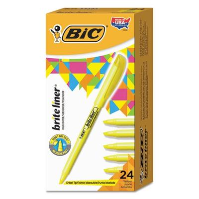 Bic BICBL241YW Brite Liner Highlighter, Chisel Tip, Yellow, 24 Per Pack