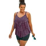 Plus Size Women's Longer-Length Tiered-Ruffle Tankini Top by Swim 365 in Black Pink Dot (Size 20)