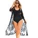 Plus Size Women's Open-Front Embroidered Cover Up by Swim 365 in Black (Size 34/36) Swimsuit Cover Up