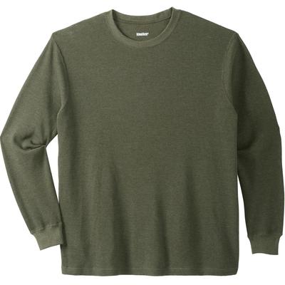 Men’s Big & Tall Waffle-knit Thermal Crewneck Tee by KingSize in Heather Olive (Size 5XL) Long Underwear Top