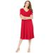 Plus Size Women's Ultrasmooth® Fabric V-Neck Swing Dress by Roaman's in Vivid Red (Size 22/24) Stretch Jersey Short Sleeve V-Neck
