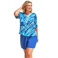 Plus Size Women's Three-Quarter Sleeve Swim Tee by Swim 365 in Dream Blue Tie Dye (Size 34/36) Rash Guard