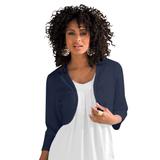 Plus Size Women's Bolero Cardigan with Three-Quarter Sleeves by Roaman's in Navy (Size M) Shrug