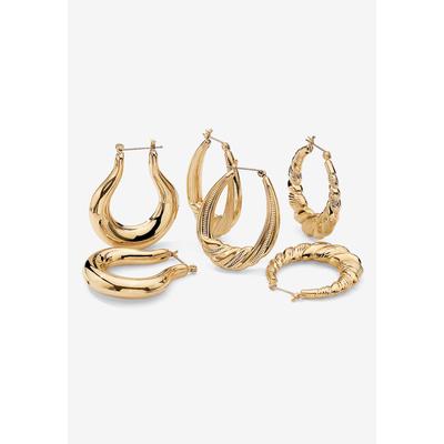Goldtone Smooth and Textured 3 Piece Set Hoop Earrings (33mm) by PalmBeach Jewelry in Gold