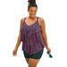 Plus Size Women's Longer-Length Tiered-Ruffle Tankini Top by Swim 365 in Black Pink Dot (Size 22)