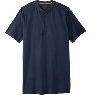 Men’s Big & Tall Heavyweight Longer-Length Short-Sleeve Henley Shirt by Boulder Creek in Navy (Size XL)