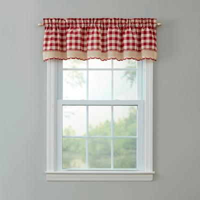 Buffalo Check Rod-Pocket Valance by BrylaneHome in Burgundy Window Curtain