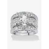 Silver Marquise Cut 3 Piece Multi Row Bridal Ring Set Cubic Zirconia by PalmBeach Jewelry in Silver (Size 9)