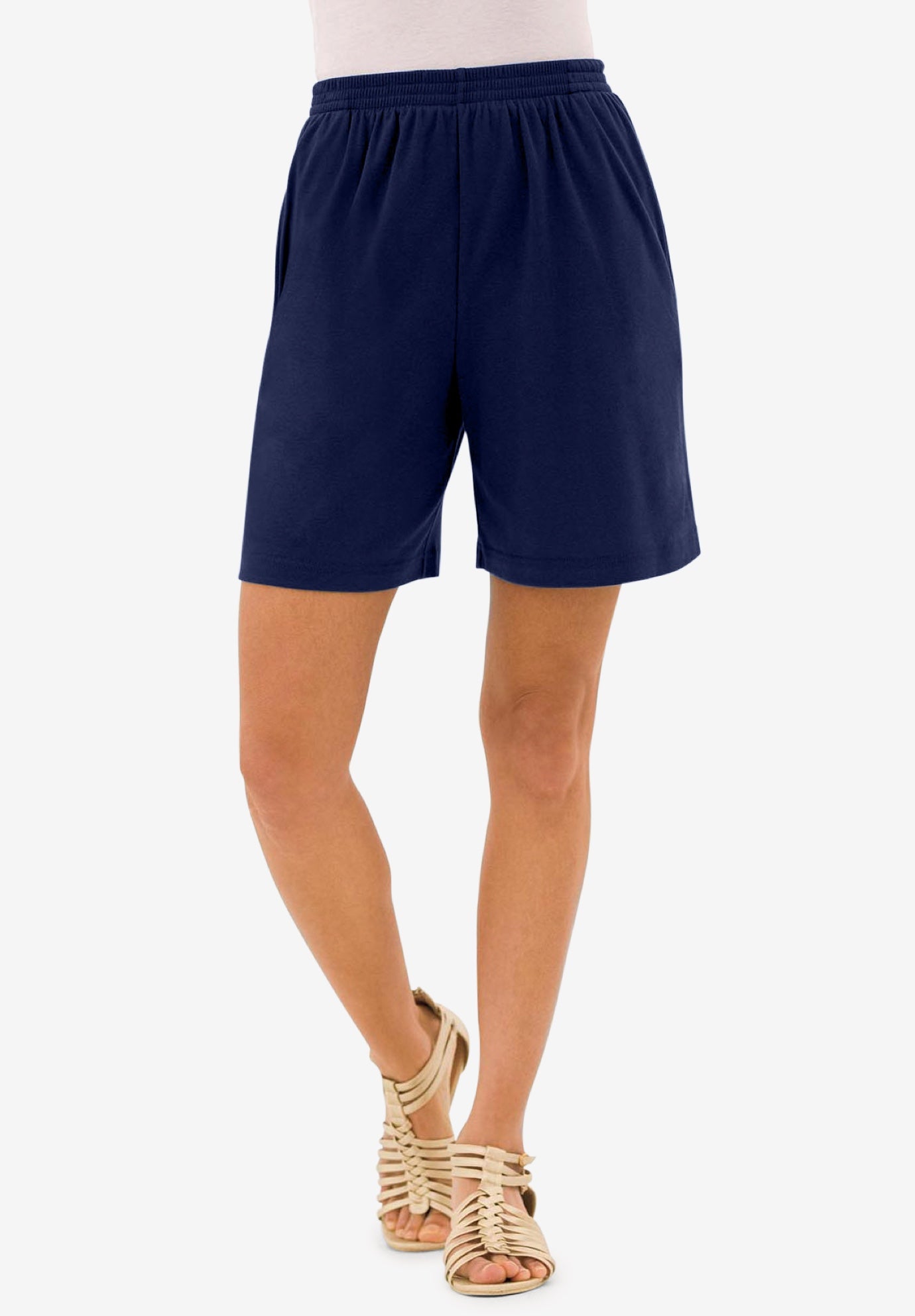 Plus Size Women's Plus Size Soft Knit Pull-On Short by Roaman's in Navy (Size 5X) Pull On Elastic Waist