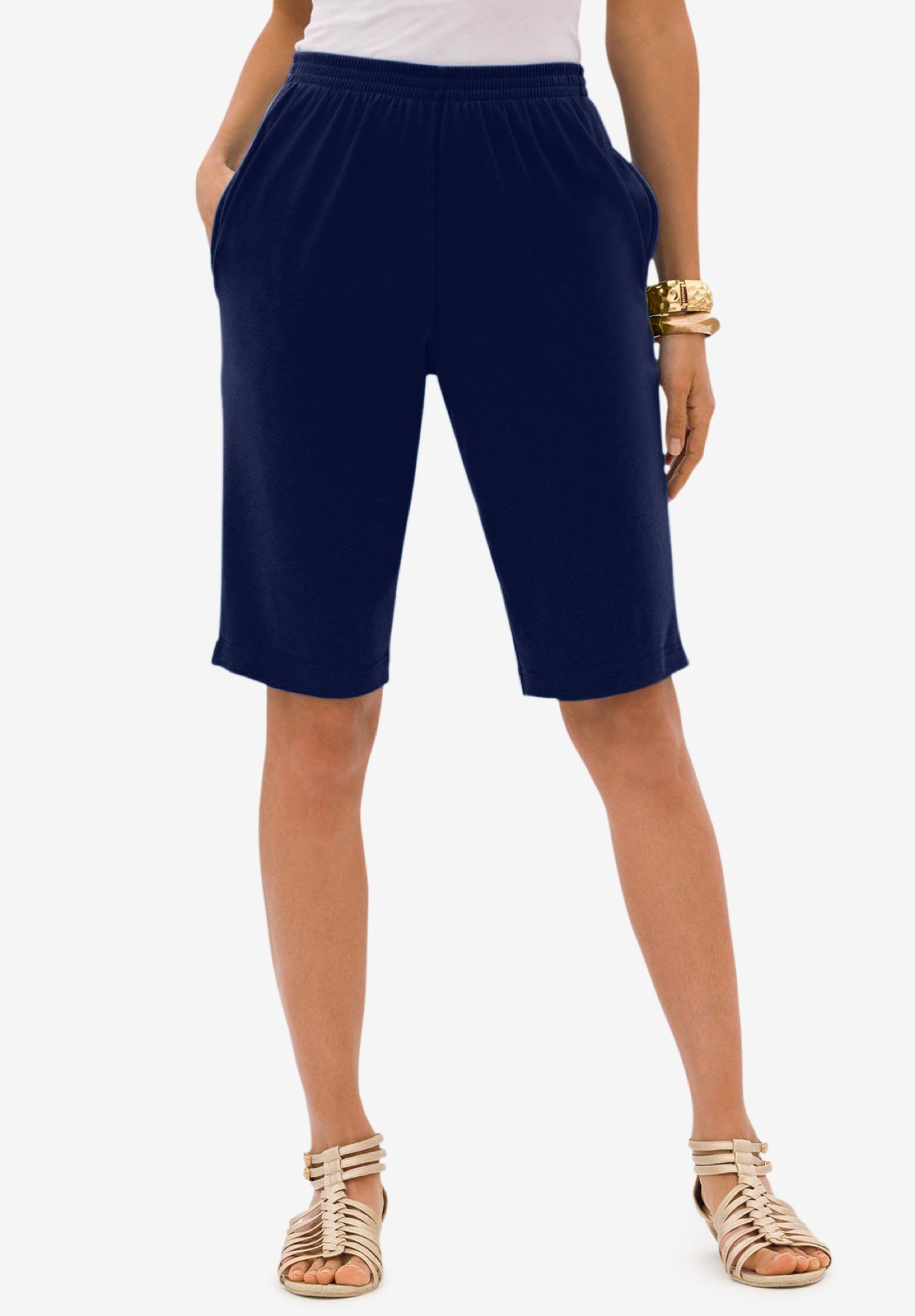 Plus Size Women's Plus Size Soft Knit Pull-on Bermuda Short by Roaman's in Navy (Size S) Pull On Elastic Waist