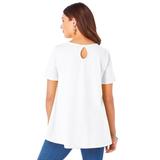 Plus Size Women's Short-Sleeve V-Neck Ultimate Tunic by Roaman's in White (Size M) Long T-Shirt Tee