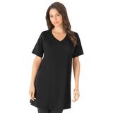 Plus Size Women's Short-Sleeve V-Neck Ultimate Tunic by Roaman's in Black (Size 6X) Long T-Shirt Tee