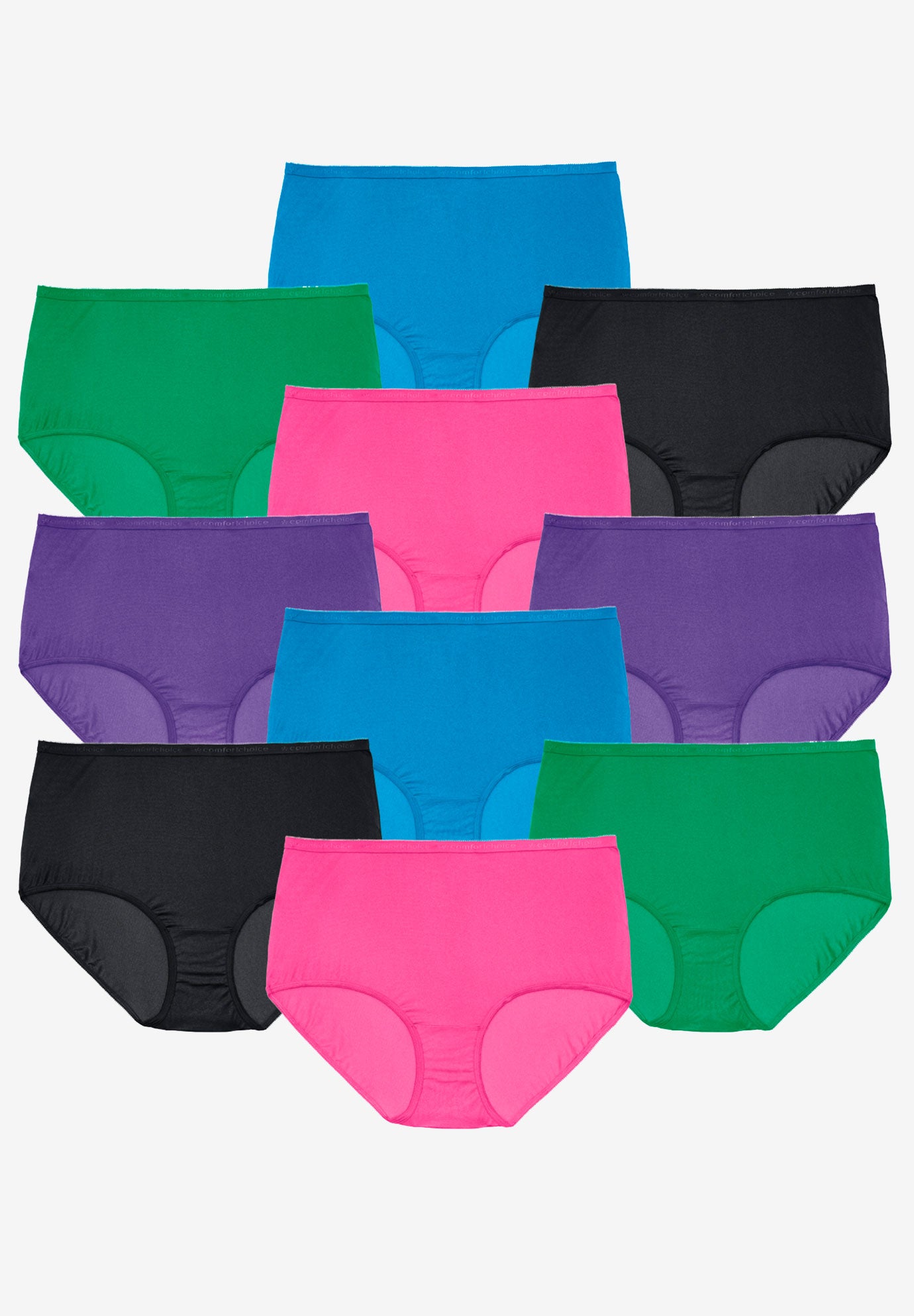 Plus Size Women's Full Coverage Nylon Brief 10-Pack by Comfort Choice in Bright Pack (Size 12) Underwear