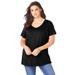 Plus Size Women's V-Neck Ultimate Tee by Roaman's in Black (Size L) 100% Cotton T-Shirt