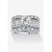 Platinum over Silver Bridal Ring Set Cubic Zirconia (5 5/8 cttw TDW) by PalmBeach Jewelry in Silver (Size 5)