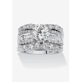 Platinum over Silver Bridal Ring Set Cubic Zirconia (5 5/8 cttw TDW) by PalmBeach Jewelry in Silver (Size 9)