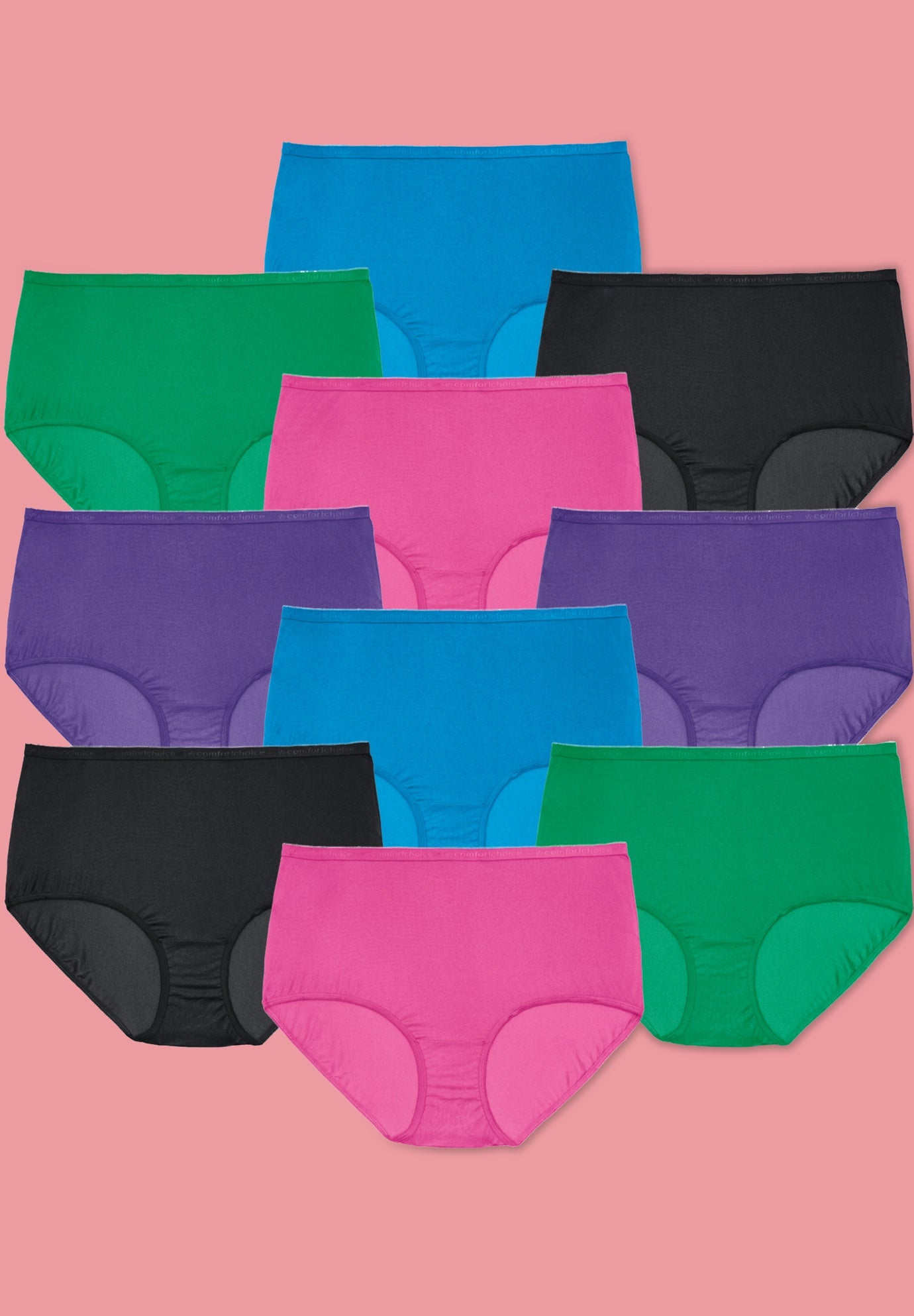 Plus Size Women's Full Coverage Cotton Brief 10-Pack by Comfort Choice in Bright Pack (Size 10) Underwear