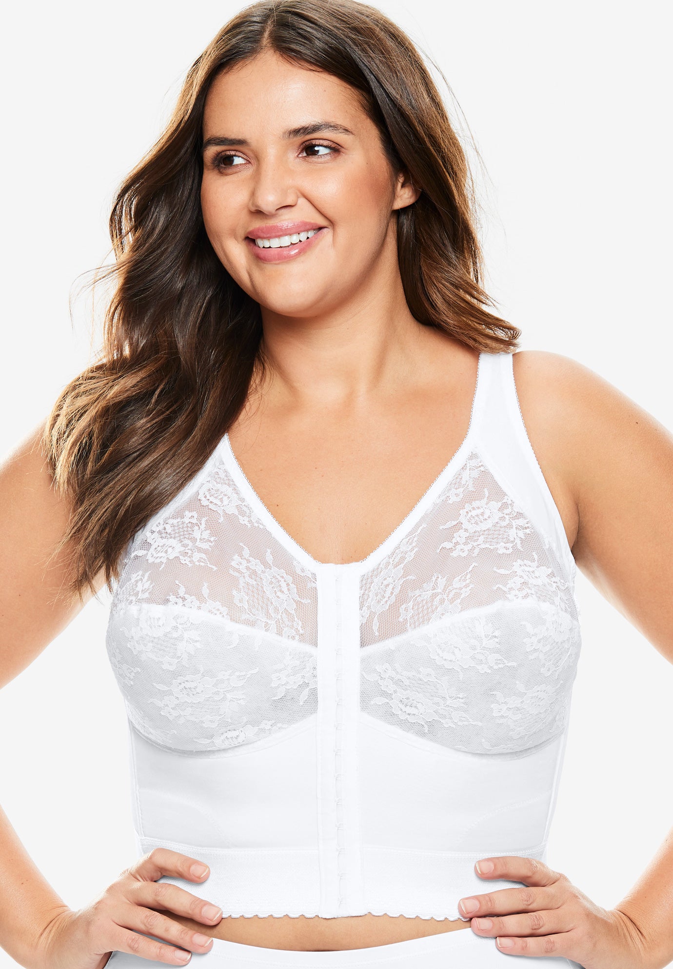 Plus Size Women's Front-Close Longline Wireless Posture Bra by Comfort Choice in White (Size 46 B)