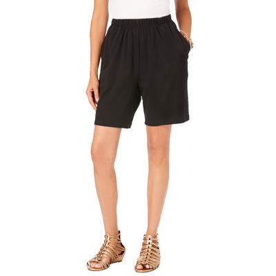 Plus Size Women's Soft Knit Short by Roaman's in Black (Size M) Pull On Elastic Waist