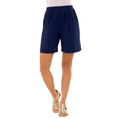 Plus Size Women's Soft Knit Short by Roaman's in Navy (Size L) Pull On Elastic Waist