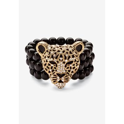 Women's Goldtone Onyx Leopard Stretch Bracelet (42mm), Round Crystal, 8.5" by PalmBeach Jewelry in Gold