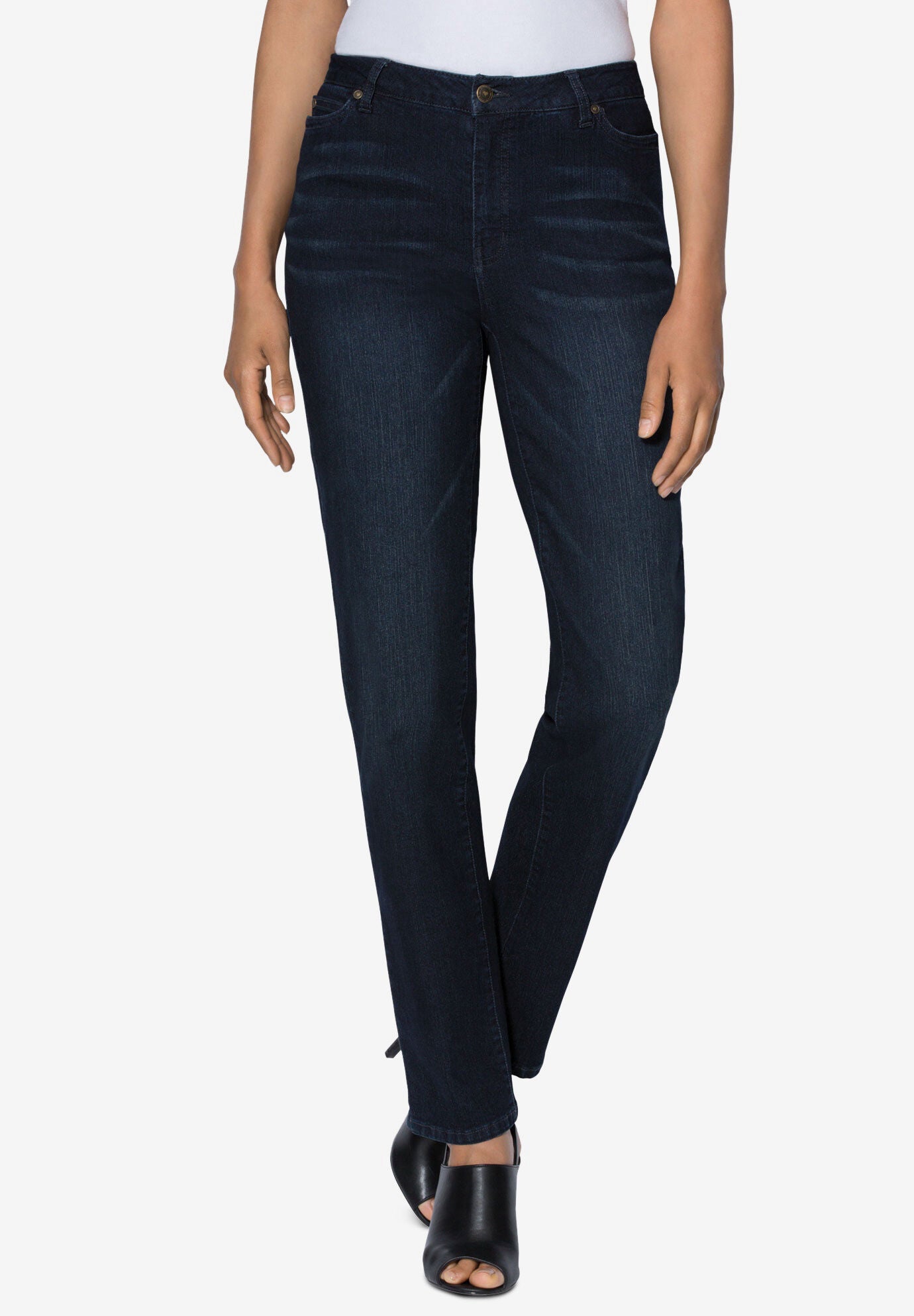 Plus Size Women's Plus Size Classic Stretch Straight Leg Jean by Denim 24/7 by Roamans in Dark Wash (Size 32 WP)